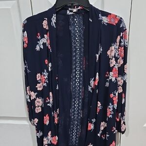 Maurices Floral Open-Front Women's Top With Crochet Detail On Back